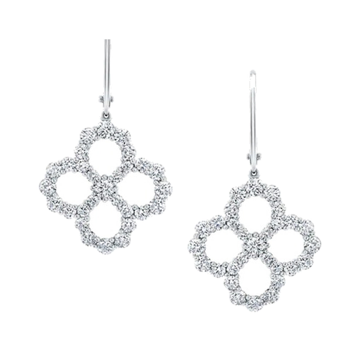 Earrings SEE0034 — Open Quatrefoil Pavé Drop Earrings in White Gold