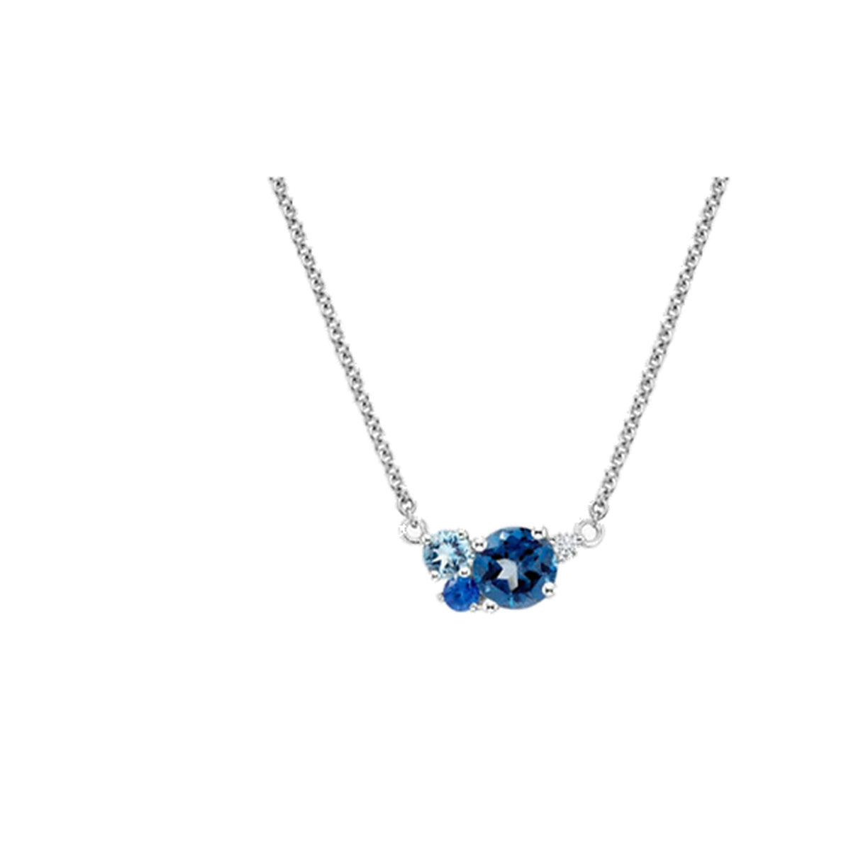 Necklace SEN0031 — Three-Stone Blue Cluster Pendant in White Gold