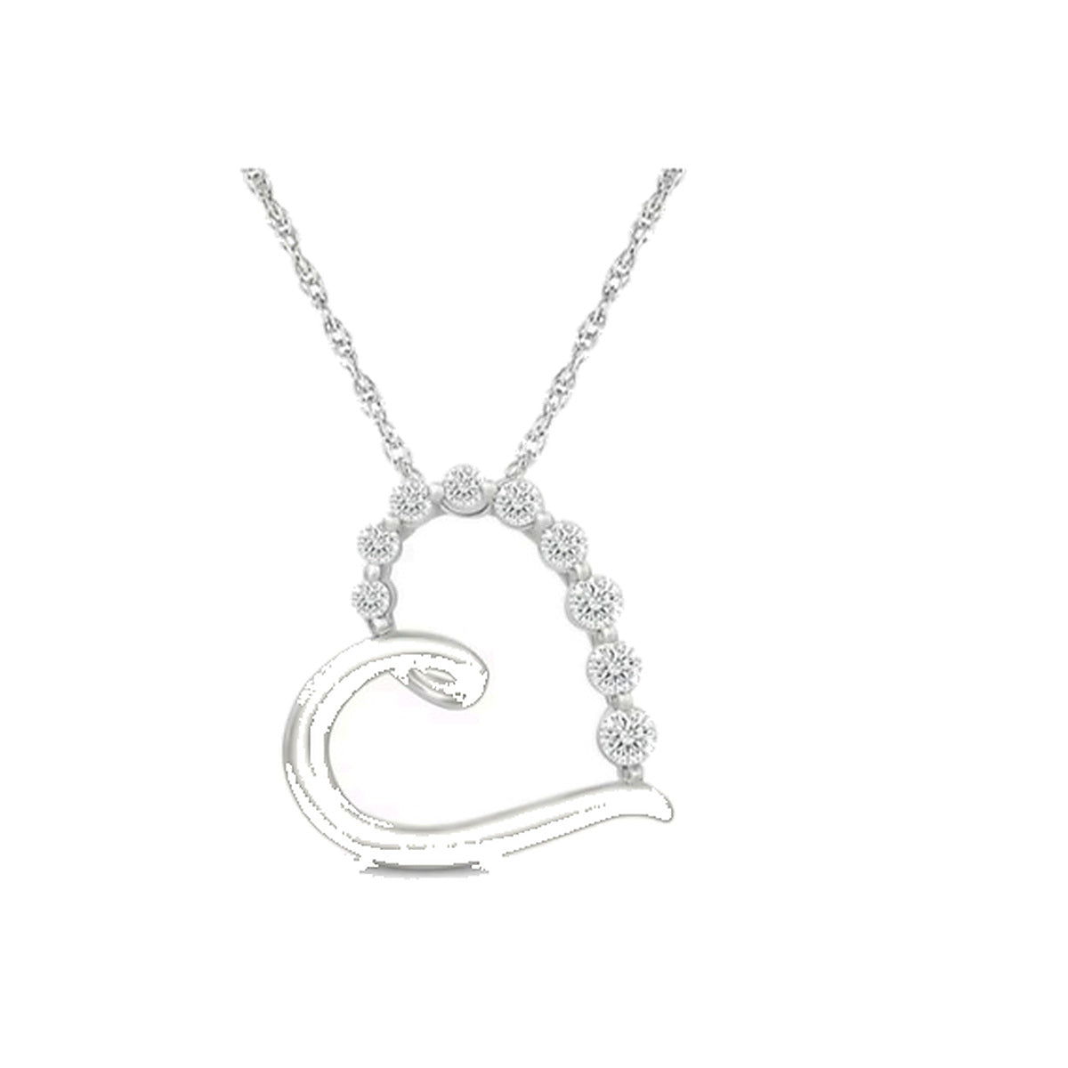 Necklace SEN0040 — Asymmetrical Open Heart Pendant in White Gold