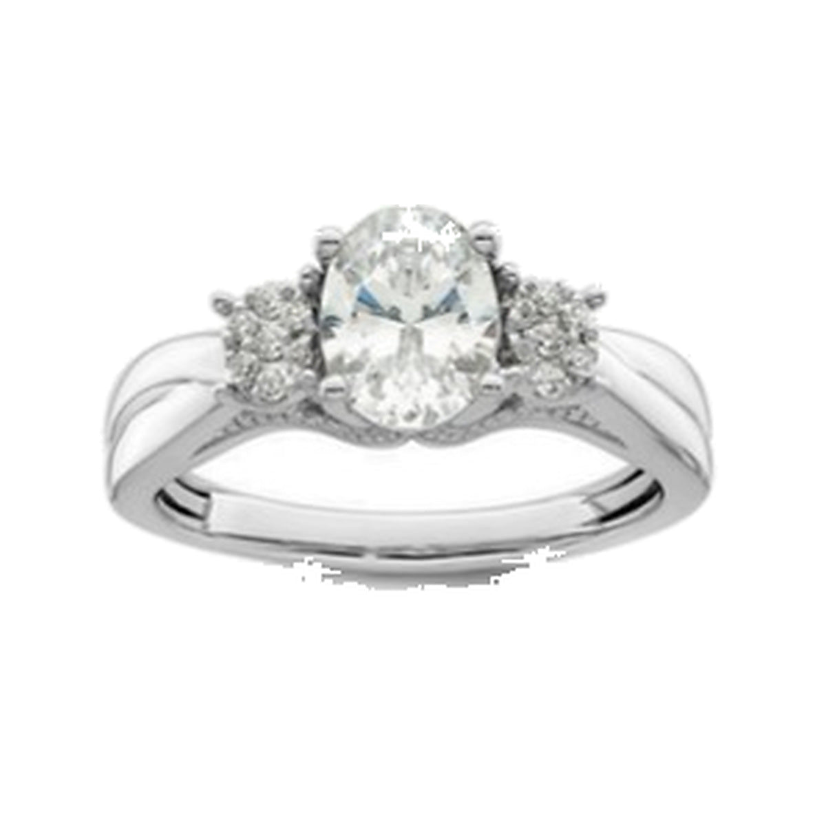 Engagement Ring SER0074 — Oval Three-Stone Split-Shank in White Gold