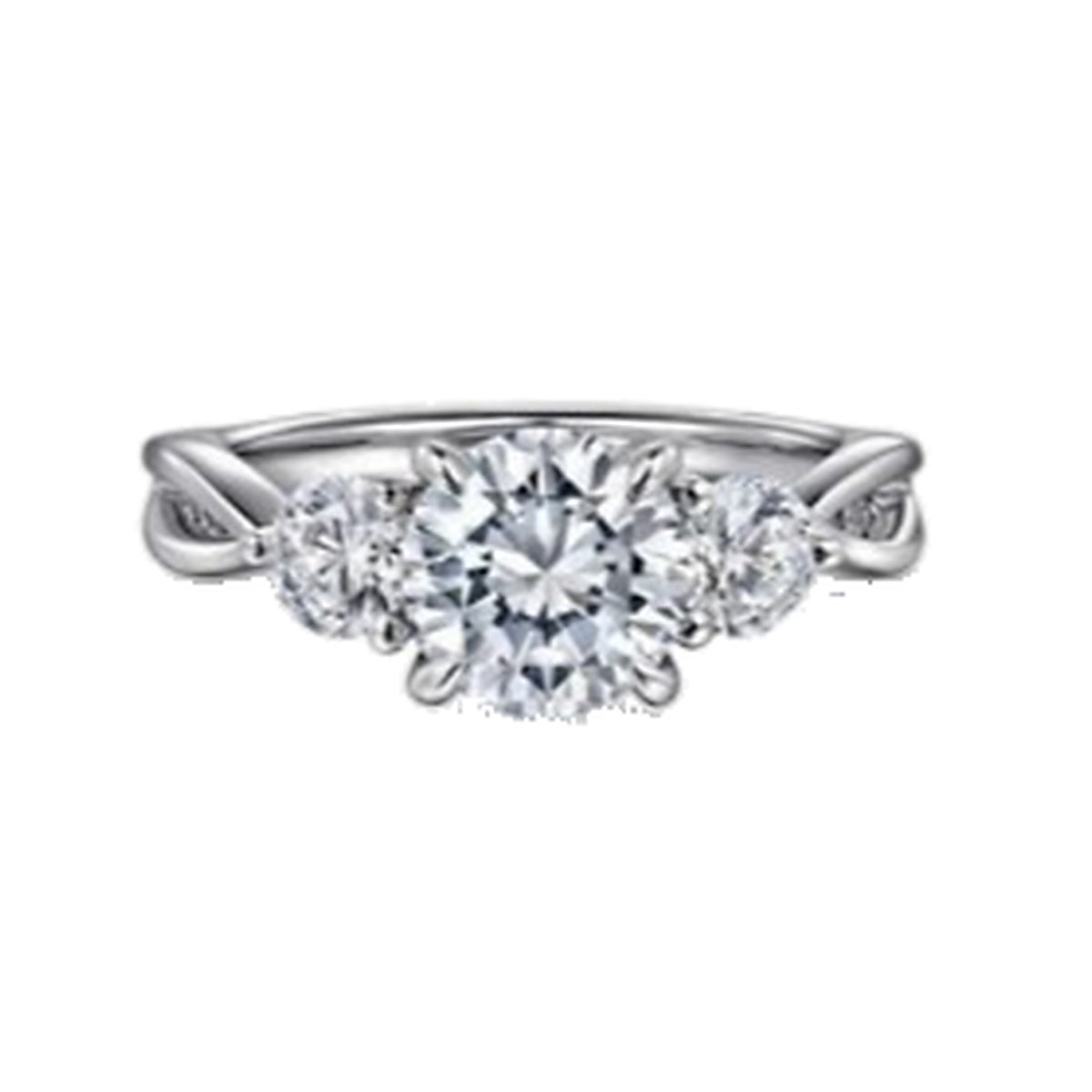 Engagement Ring SER0076 — Round Three-Stone Twisted Pavé in White Gold