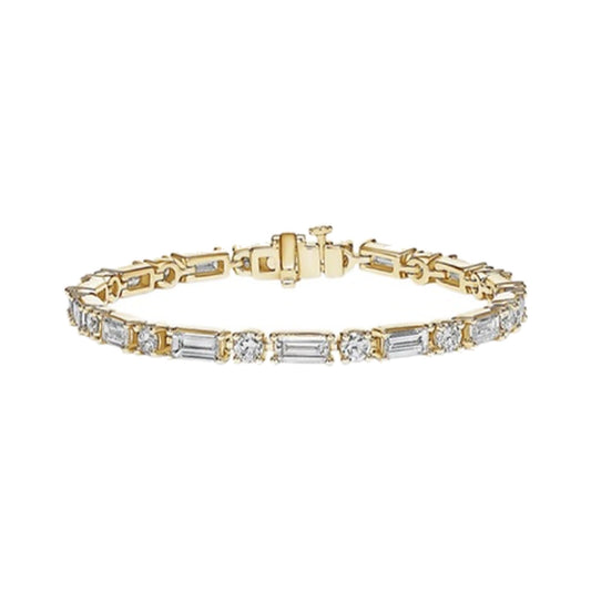 Bracelet SEB0012 — Alternating Round and Baguette Tennis in Yellow Gold