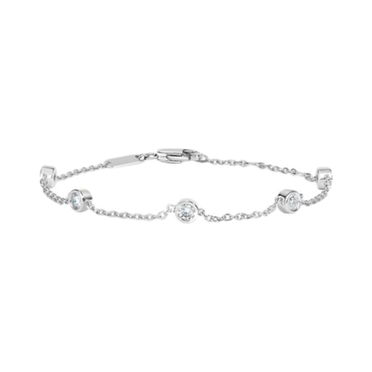 Bracelet SEB0015 — Round Bezel Station Chain Bracelet in White Gold