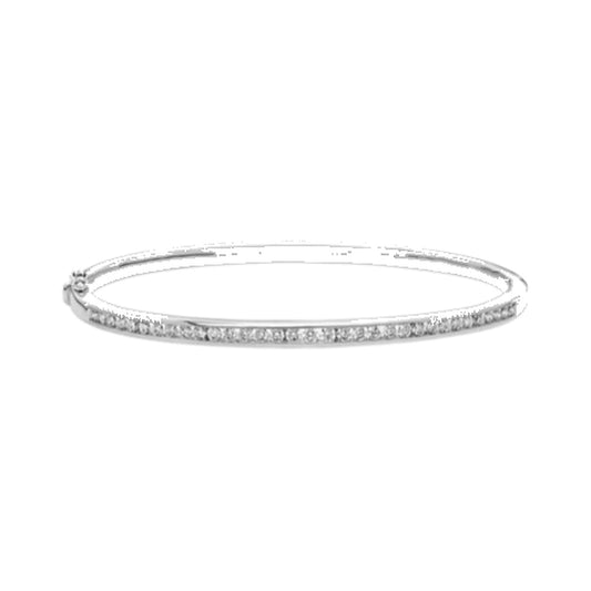 Bracelet SEB0021 — Single-Row Pavé Hinged Bangle in White Gold