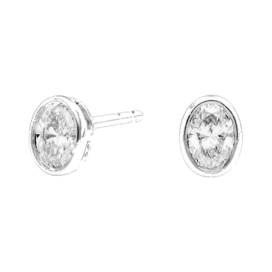 Earrings SEE0012 — Oval Bezel Stud Earrings in White Gold