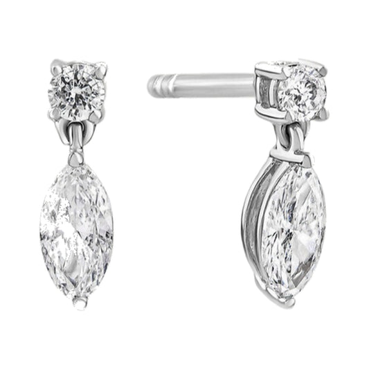 Earrings SEE0017 — Round and Marquise Drop Earrings in White Gold