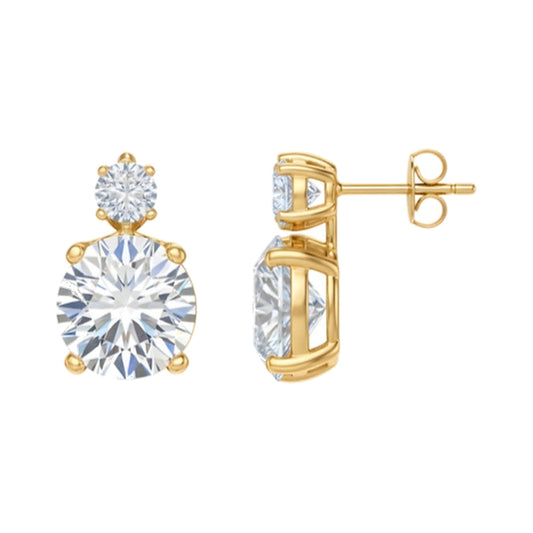 Earrings SEE0019 — Two-Stone Round Drop Earrings in Yellow Gold