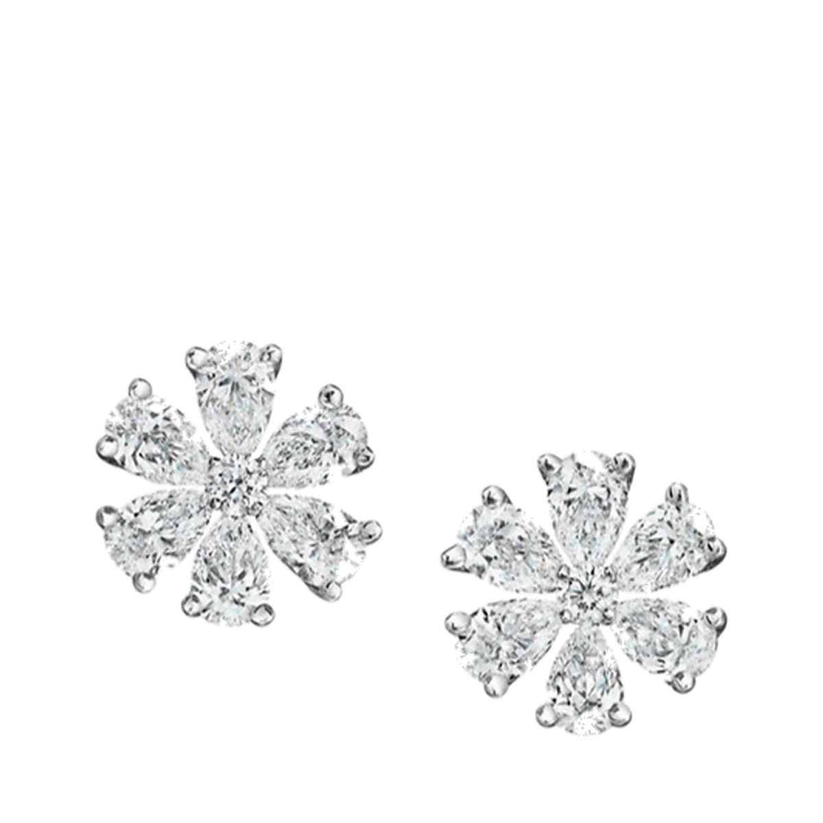 Earrings SEE0021 — Pear Petal Flower Stud Earrings in White Gold