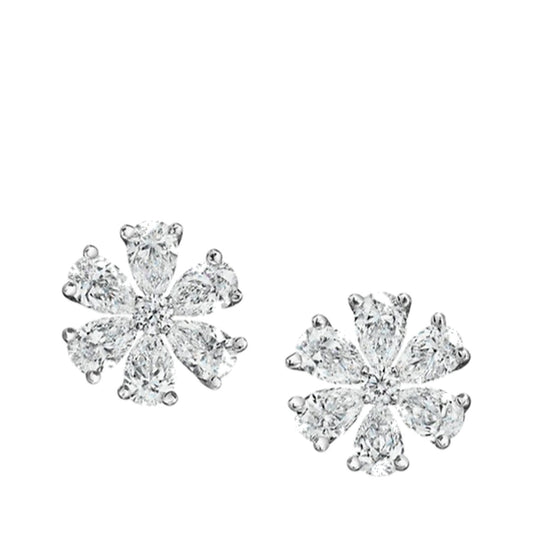 Earrings SEE0021 — Pear Petal Flower Stud Earrings in White Gold