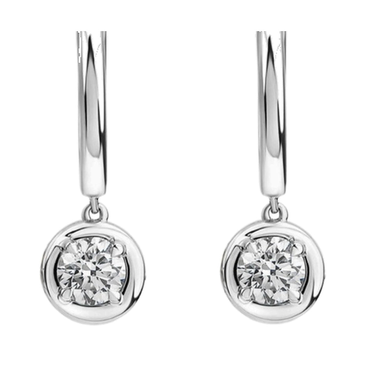 Earrings SEE0031 — Bezel Solitaire Drop Huggie Earrings in White Gold