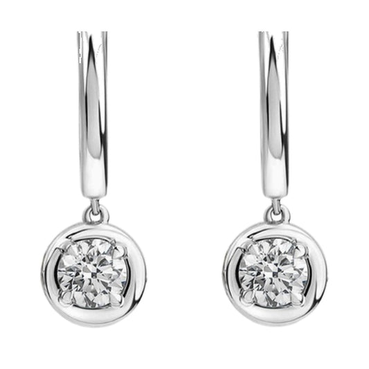 Earrings SEE0031 — Bezel Solitaire Drop Huggie Earrings in White Gold