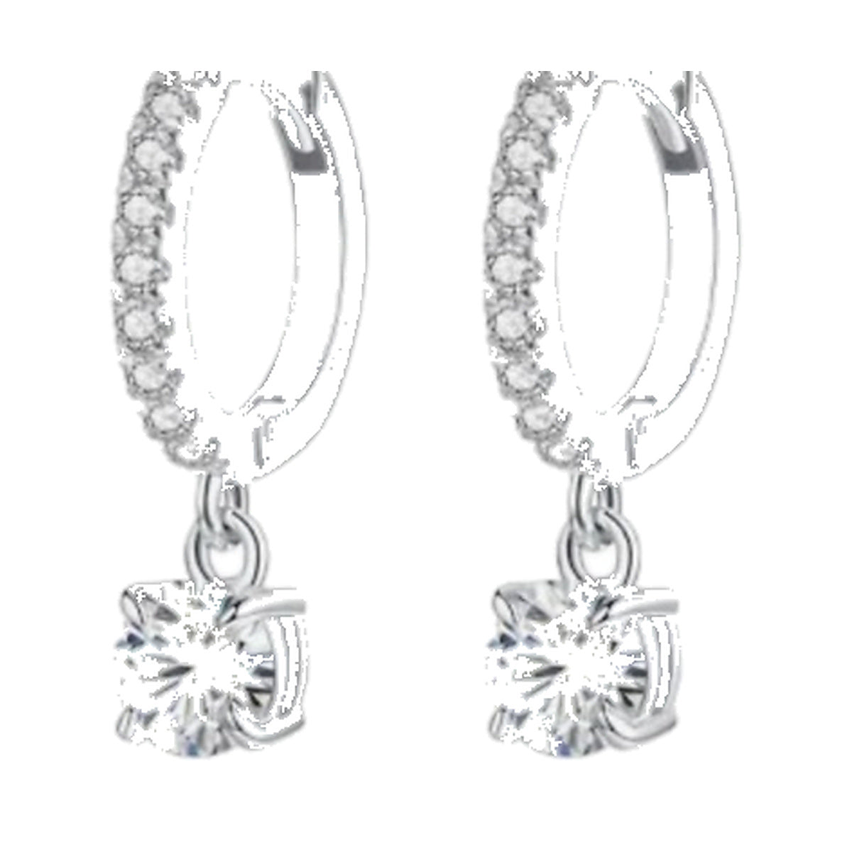 Earrings SEE0032 — Pavé Huggie with Round Drop in White Gold