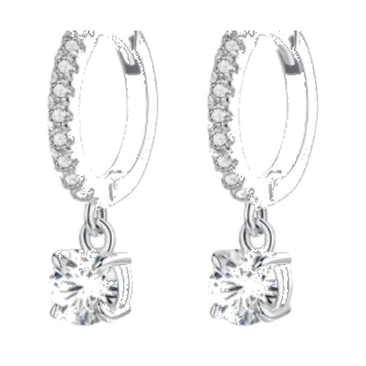 Earrings SEE0032 — Pavé Huggie with Round Drop in White Gold