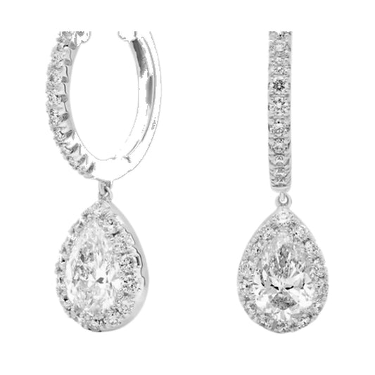 Earrings SEE0033 — Pavé Huggie with Pear Halo Drop in White Gold