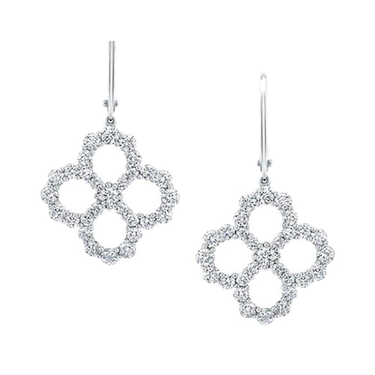 Earrings SEE0034 — Open Quatrefoil Pavé Drop Earrings in White Gold