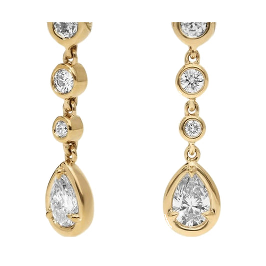 Earrings SEE0035 — Graduated Bezel Pear Drop Earrings in Yellow Gold