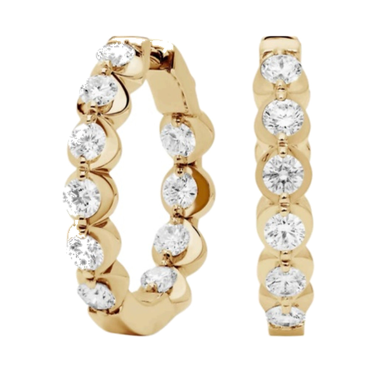 Earrings SEE0036 — Scalloped Bezel Diamond Hoop Earrings in Yellow Gold