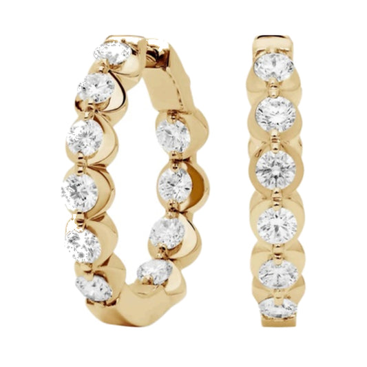 Earrings SEE0036 — Scalloped Bezel Diamond Hoop Earrings in Yellow Gold