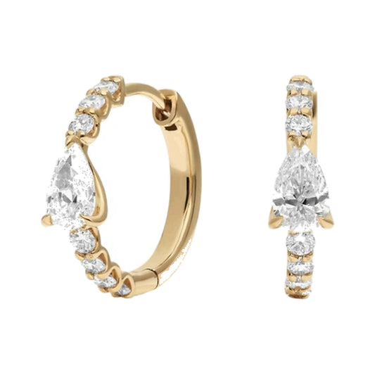 Earrings SEE0038 — Pavé Huggie with Pear Accent in Yellow Gold