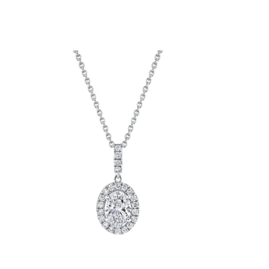 Necklace SEN0025 — Oval Halo Pendant in White Gold