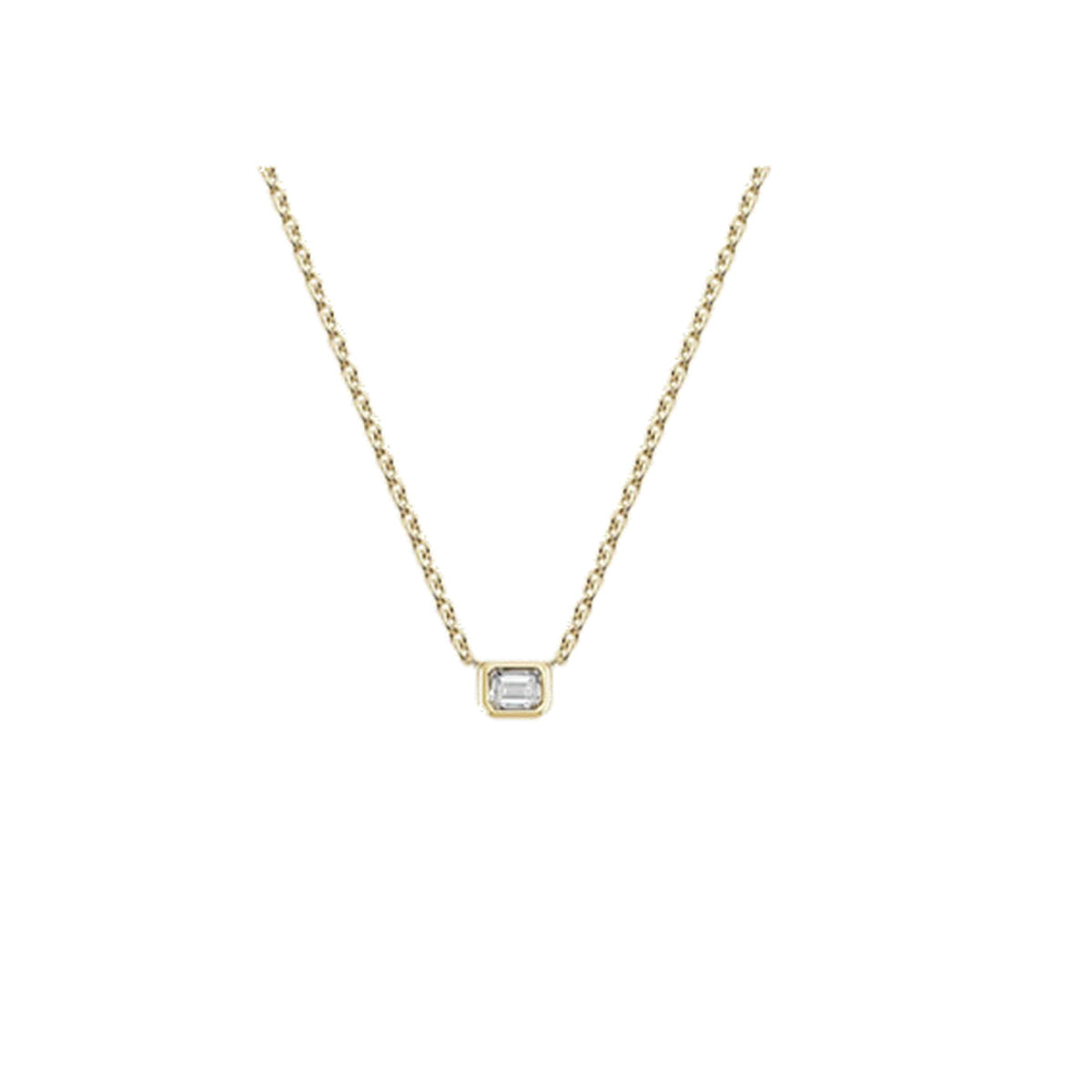 Necklace SEN0029 — Emerald East-West Bezel Solitaire in Yellow Gold