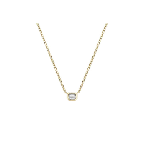 Necklace SEN0029 — Emerald East-West Bezel Solitaire in Yellow Gold