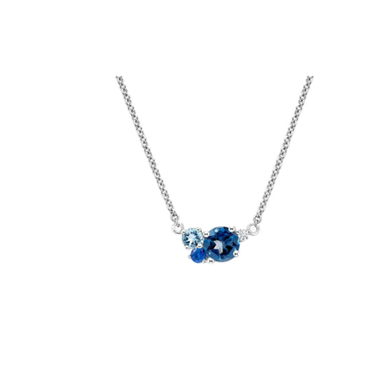 Necklace SEN0031 — Three-Stone Blue Cluster Pendant in White Gold