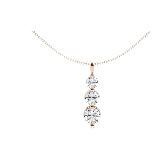Necklace SEN0032 — Three-Stone Vertical Drop in Rose Gold