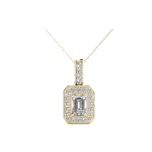 Necklace SEN0033 — Emerald Halo Pendant in Yellow Gold