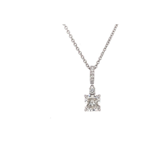 Necklace SEN0036 — Radiant Solitaire with Pavé Bail in White Gold
