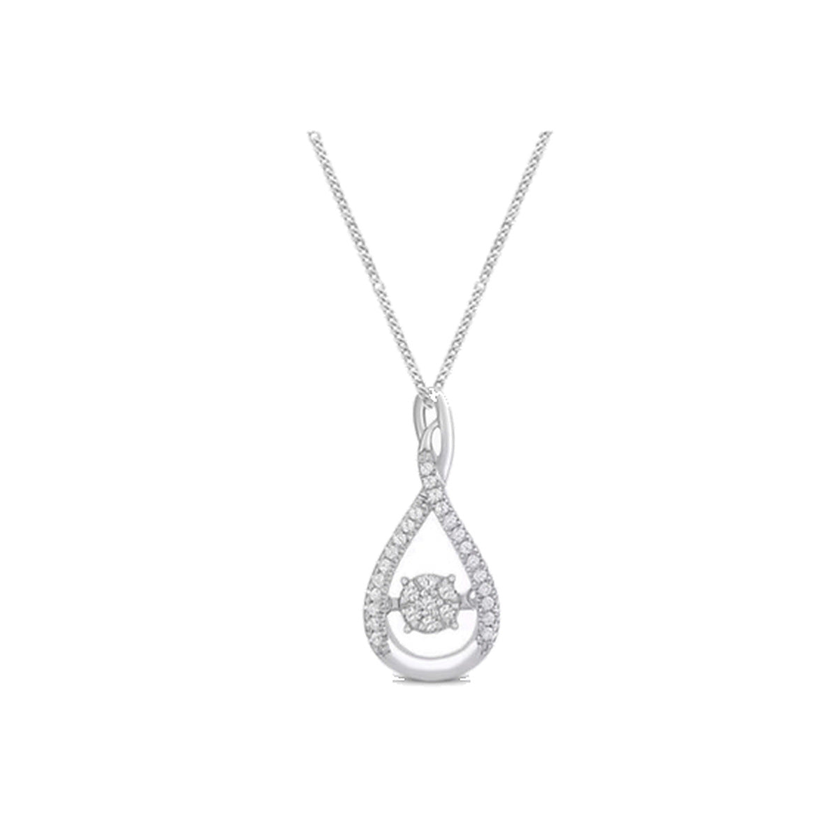 Necklace SEN0038 — Pear Frame Dancing Stone Pendant in White Gold