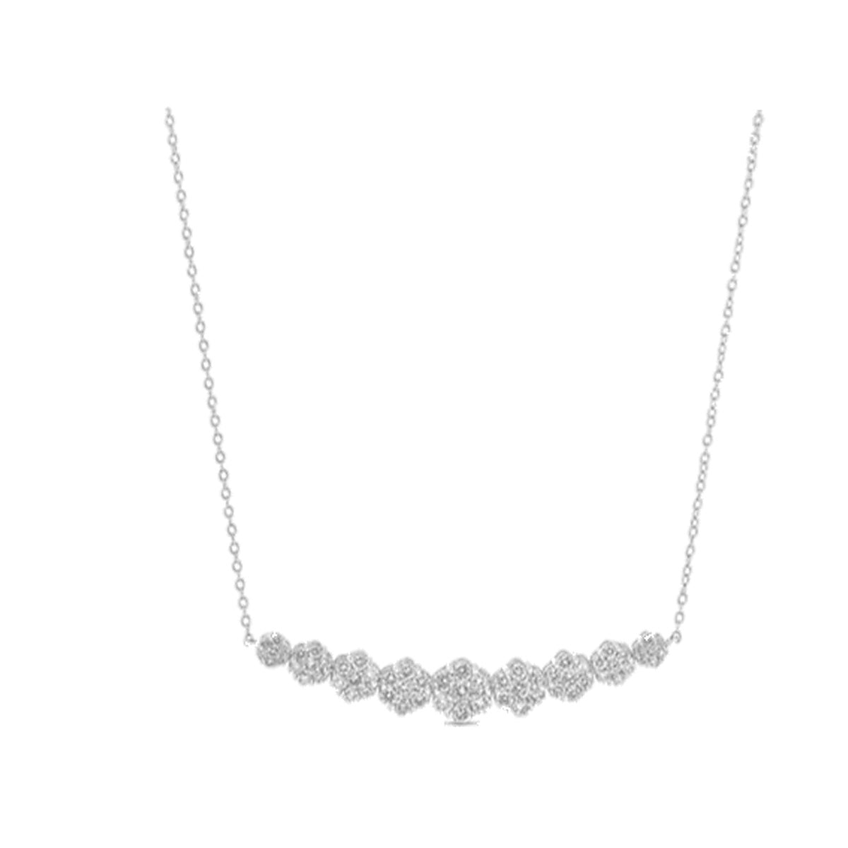 Necklace SEN0042 — Curved Nine-Cluster Bar Pendant in White Gold