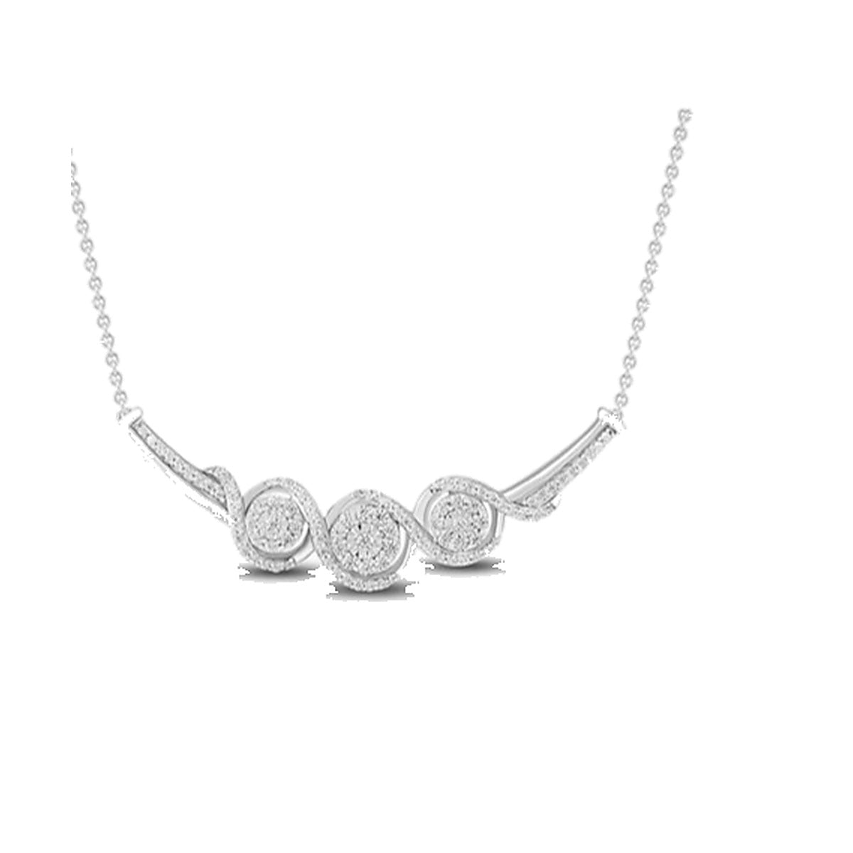 Necklace SEN0045 — Triple Cluster Curved Bar Pendant in White Gold