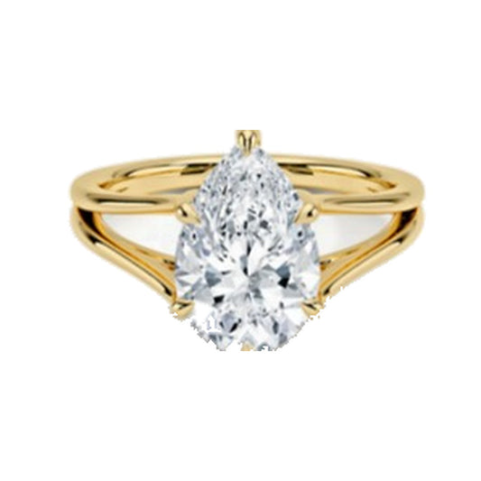 Engagement Ring SER0012 — Pear Split-Shank Solitaire in Yellow Gold