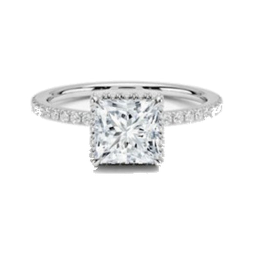 Engagement Ring SER0040 — Princess Pavé Band in White Gold