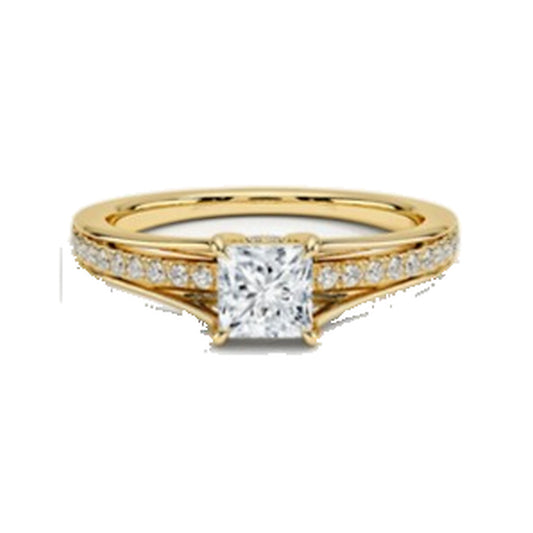 Engagement Ring SER0043 — Princess Pavé Split-Shank in Yellow Gold