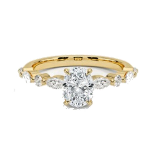 Engagement Ring SER0046 — Oval with Marquise Accents in Yellow Gold