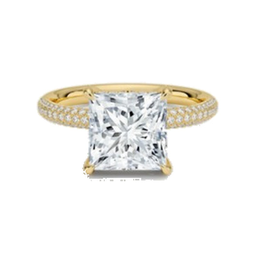Engagement Ring SER0049 — Princess Pavé Band in Yellow Gold