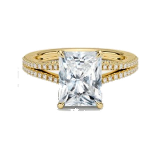 Engagement Ring SER0054 — Emerald Pavé Split-Shank in Yellow Gold