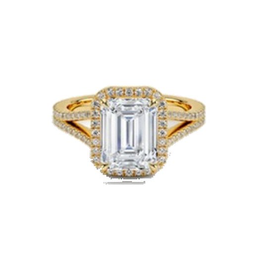 Engagement Ring SER0055 — Emerald Halo Split-Shank in Yellow Gold