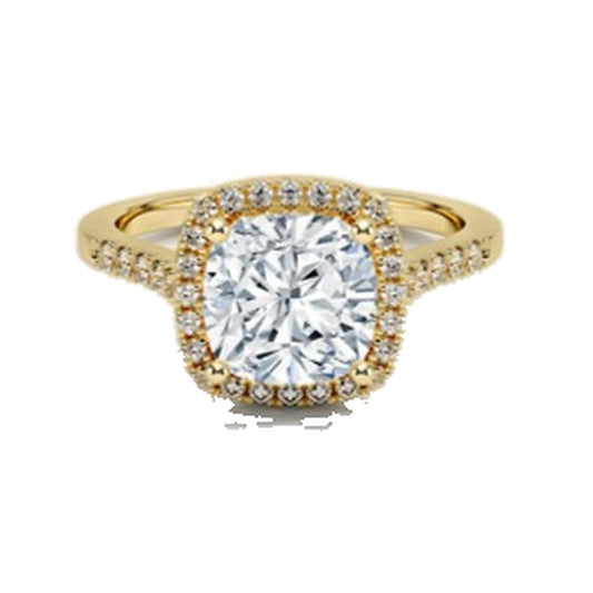 Engagement Ring SER0070 — Cushion Halo Pavé in Yellow Gold
