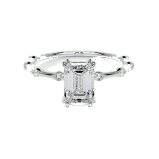 Engagement Ring SER0072 — Emerald Solitaire with Accent Band in White Gold