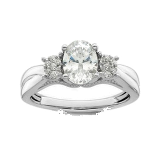 Engagement Ring SER0074 — Oval Three-Stone Split-Shank in White Gold