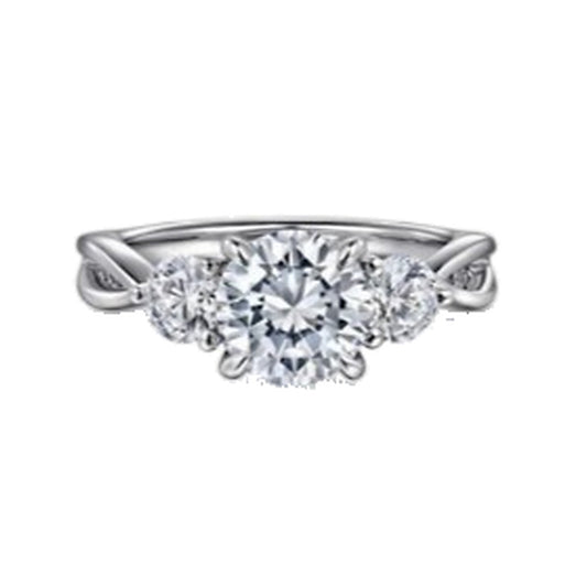 Engagement Ring SER0076 — Round Three-Stone Twisted Pavé in White Gold