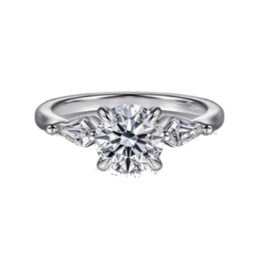 Engagement Ring SER0078 — Round with Pear Side Stones in White Gold