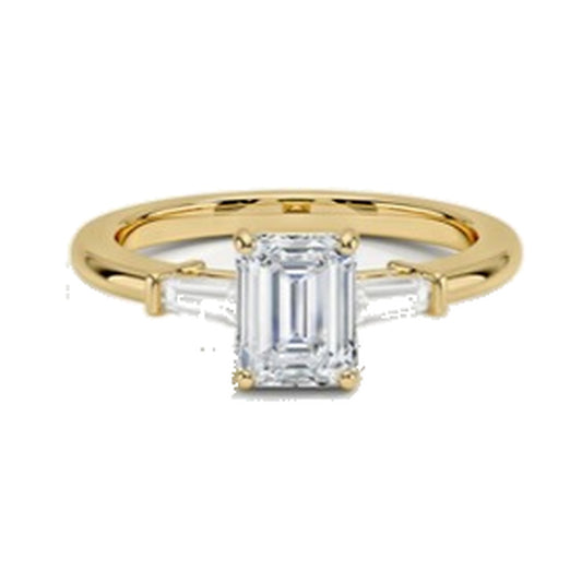 Engagement Ring SER0081 — Emerald Three-Stone with Baguettes in Yellow Gold