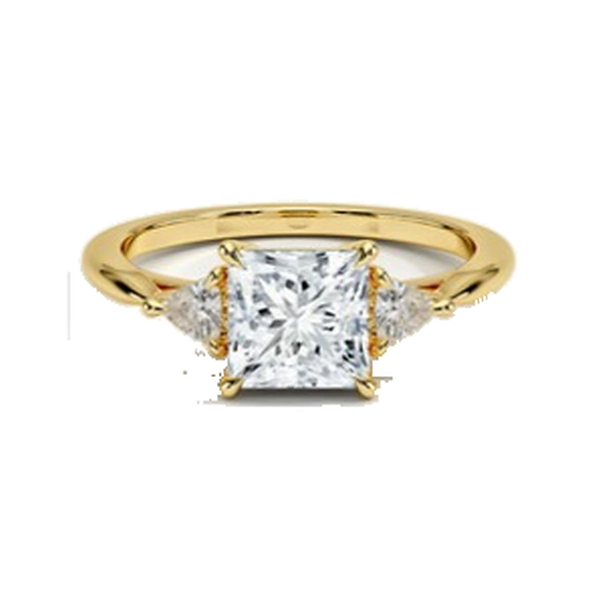 Engagement Ring SER0082 — Princess Three-Stone with Trillions in Yellow Gold