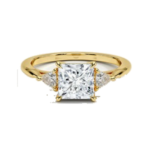 Engagement Ring SER0082 — Princess Three-Stone with Trillions in Yellow Gold