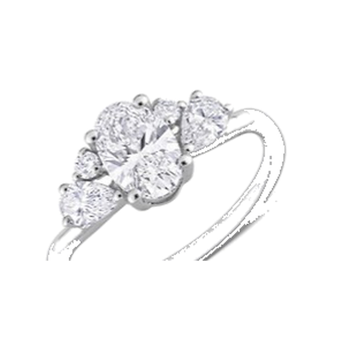 Engagement Ring SER0099 — Oval Cluster with Pear Sides in White Gold