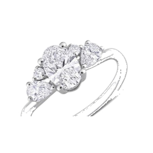 Engagement Ring SER0099 — Oval Cluster with Pear Sides in White Gold